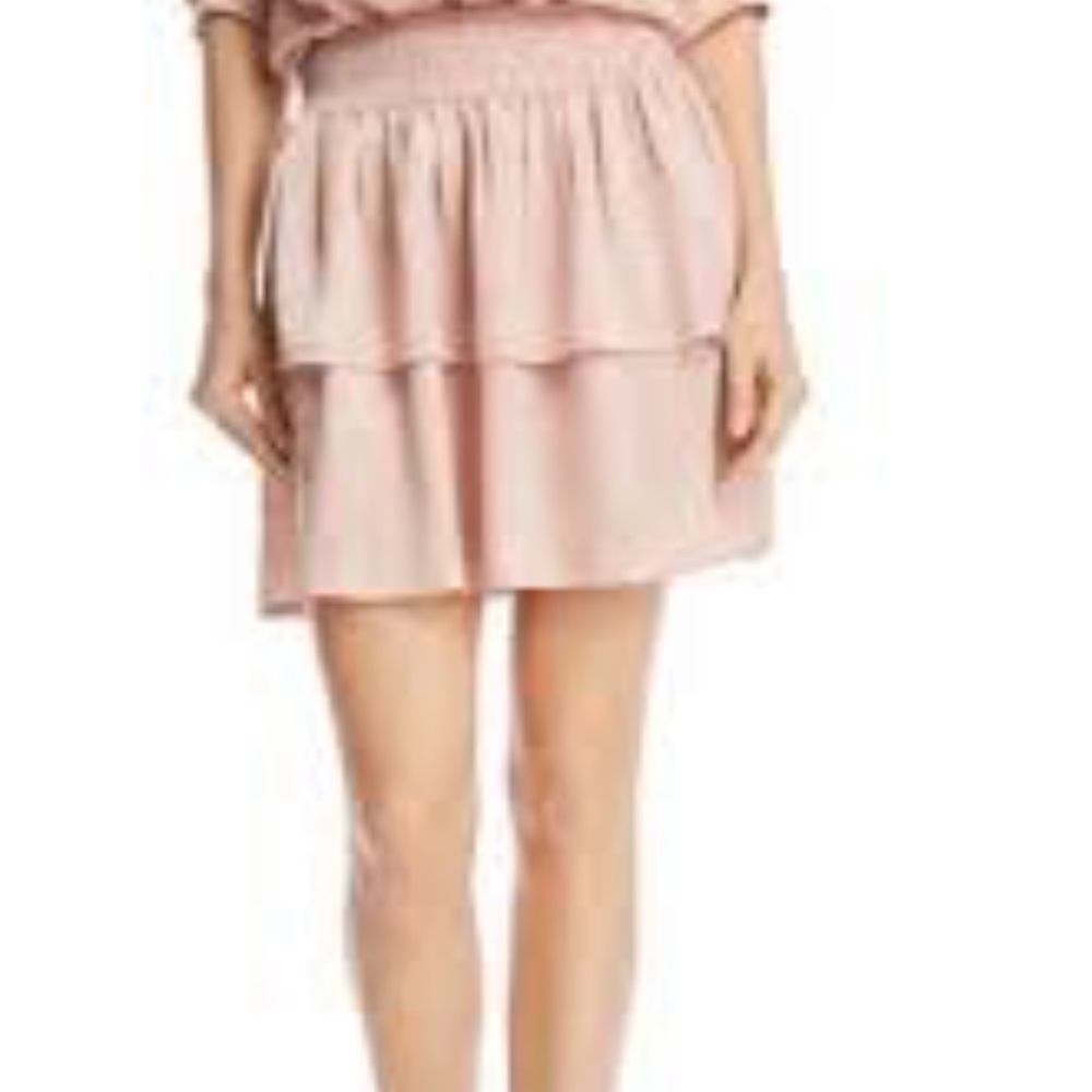 Pink silk tiered skirt